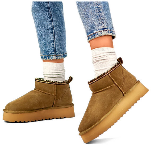 Botas femininas de couro, botas de neve em camurça marrom YU9001KH castanho 1