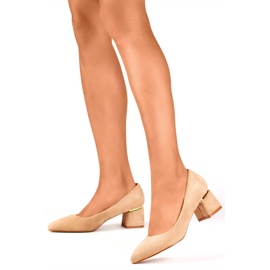 Sapatos femininos de bico fino em bloco, bege XR-103B-BE 2