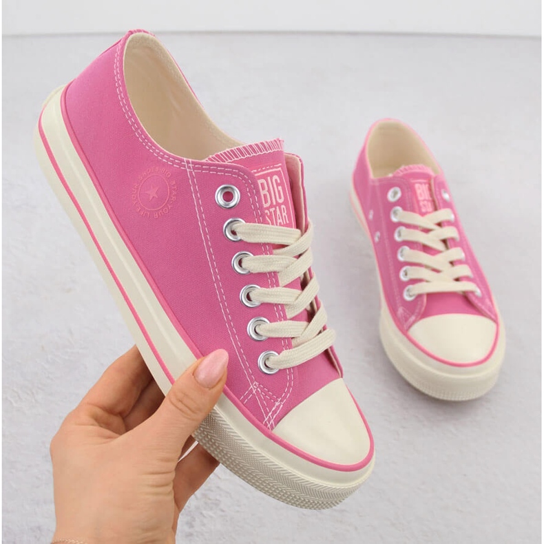 Tênis feminino de cano baixo em tecido, rosa Big Star NN274271 1