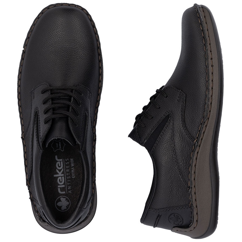 Sapatos de couro masculino de conforto Rieker 05211-00 preto 2