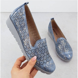 Sapatos femininos na elevação dos dormitórios dourados para o Openwork M. Daszyński MR1628-20 azul 1