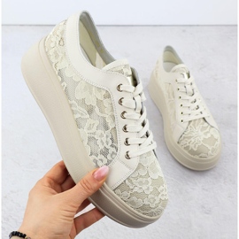 Sapatos na plataforma de renda bege s.barski hy51-059 1