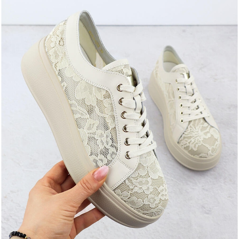 Sapatos na plataforma de renda bege s.barski hy51-059 1