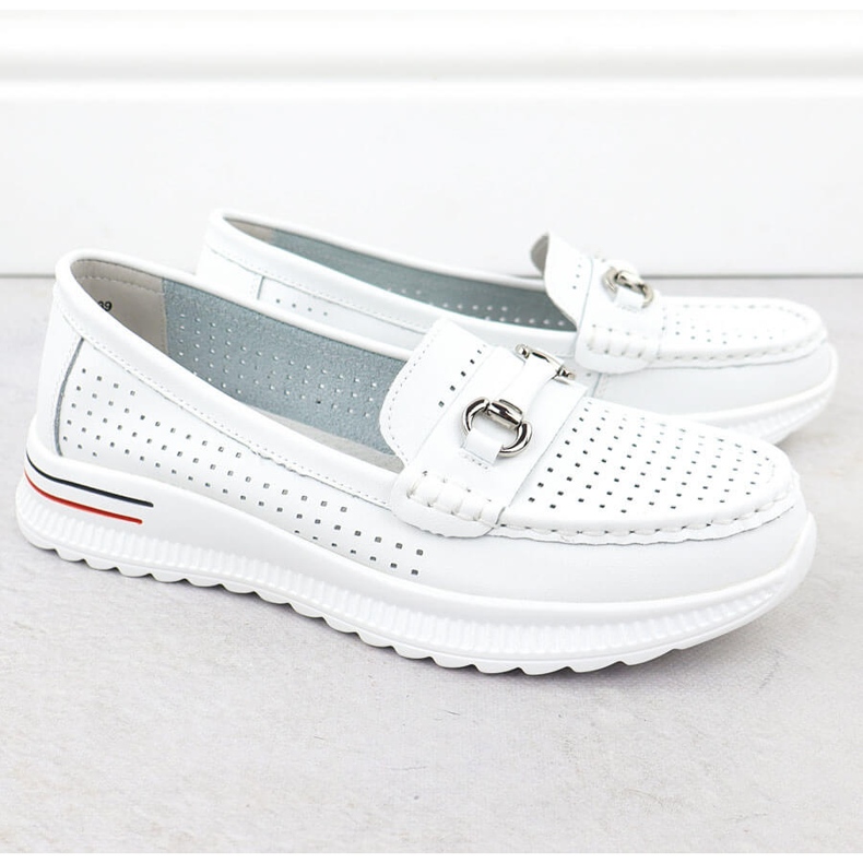 Sapatos de couro OpenWork, vinceza branco 95331 mocassins 2