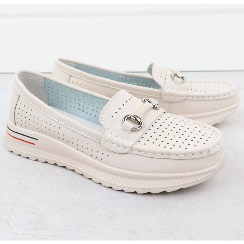 Sapatos de couro OpenWork, mocassins bege Vinceza 95331 2