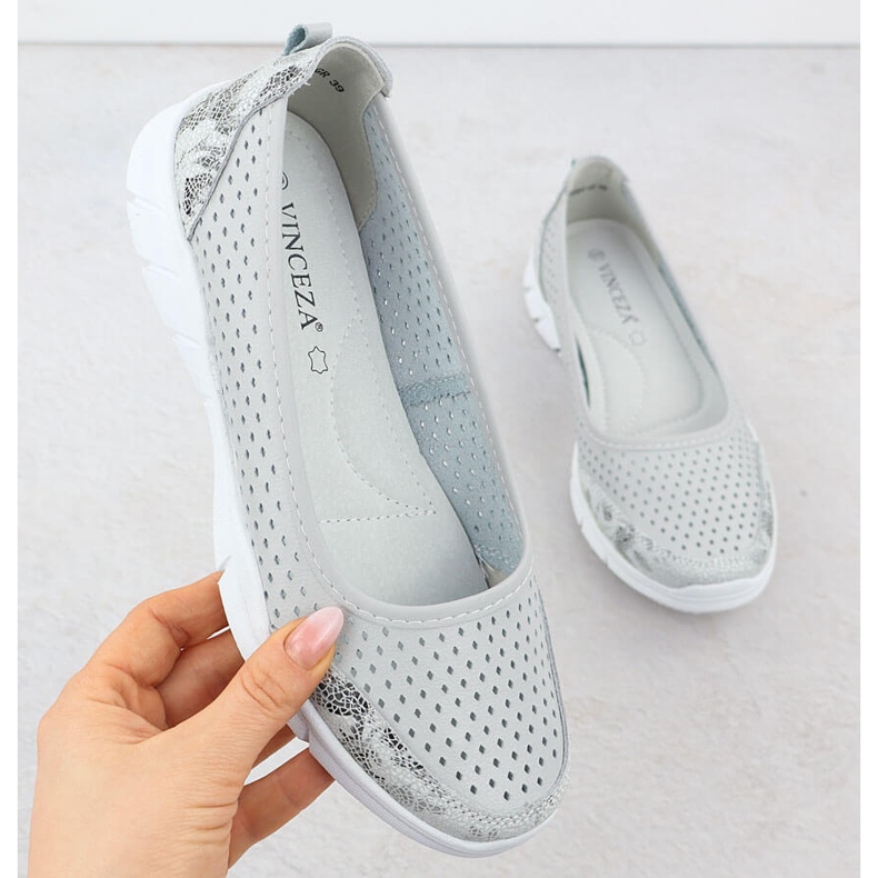 Ballerinas de couro OpenWork Comfort Grey Vinceza 95323 cinza 1