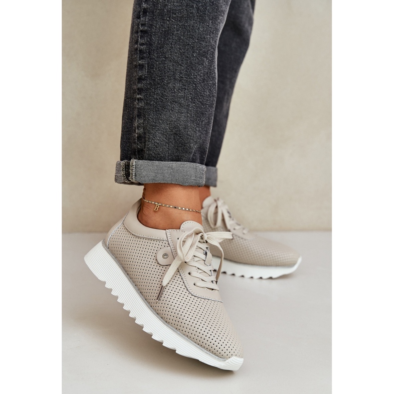 S.Barski Sapatos de couro esportivos na plataforma com glitter lr51-629 bege 2