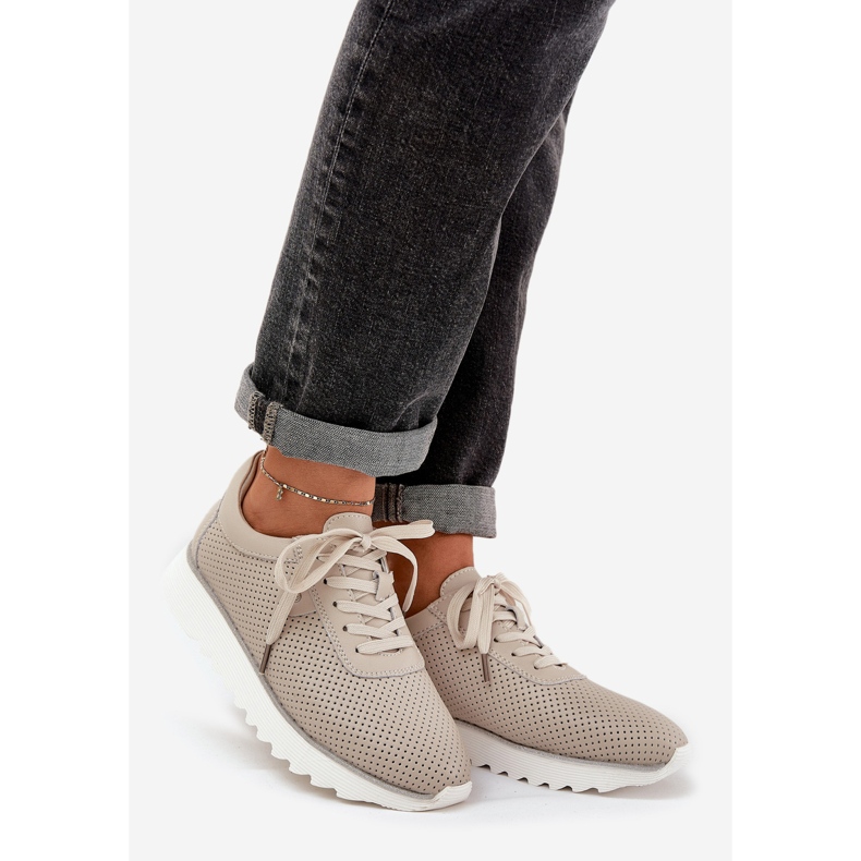 S.Barski Sapatos de couro esportivos na plataforma com glitter lr51-629 bege 1