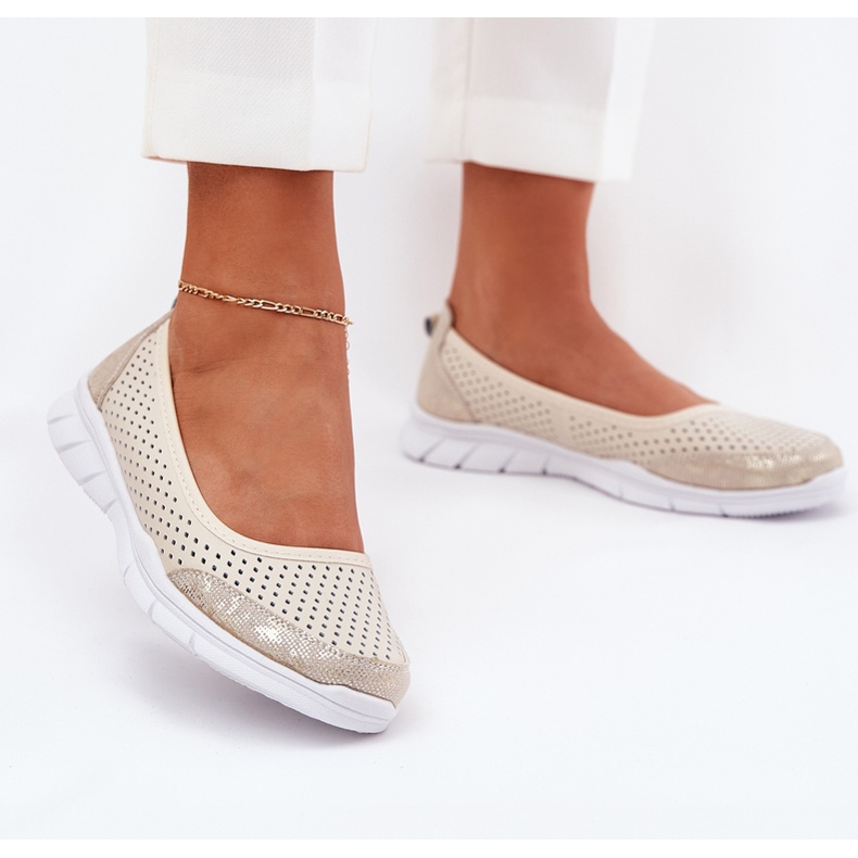 Couro Open Work Vinceza Ballerinas 95323 Beige bege 2