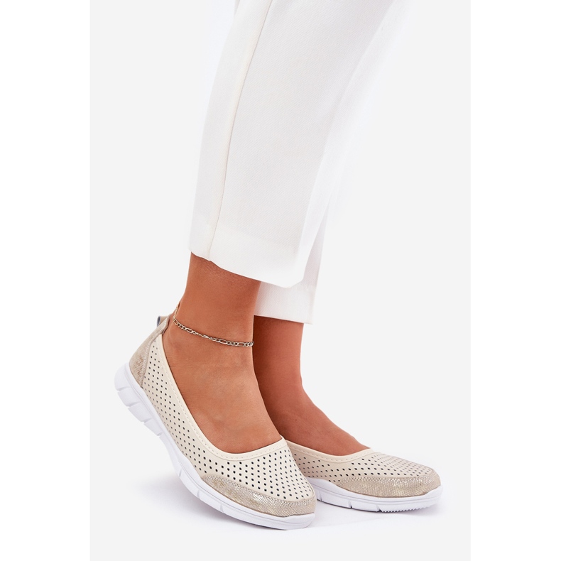 Couro Open Work Vinceza Ballerinas 95323 Beige bege 1
