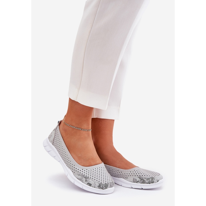 Couro Open Work Vinceza Ballerinas 95323 Gray cinza 1