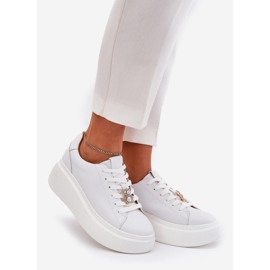 Sapatos de couro feminino na plataforma com Vinceza 39922 White branco 1