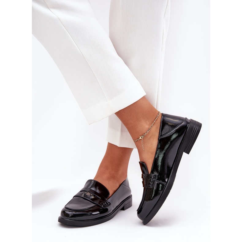 Mocassins femininos envernizados elegantes feitos de couro natural de Vinceza 18100 preto 2