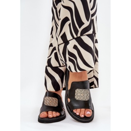 Jezzi Flips femininos na cunha de couro anchoic com decoração preta preto 2