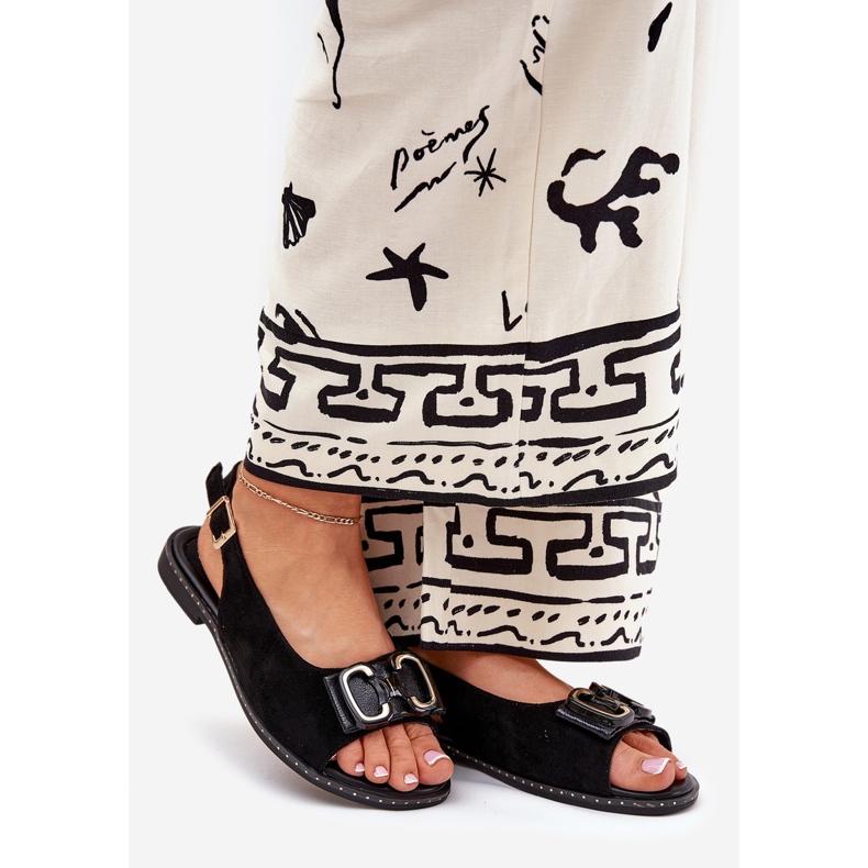 Jezzi Sandálias planas com decoração Eco Suede Black preto 1