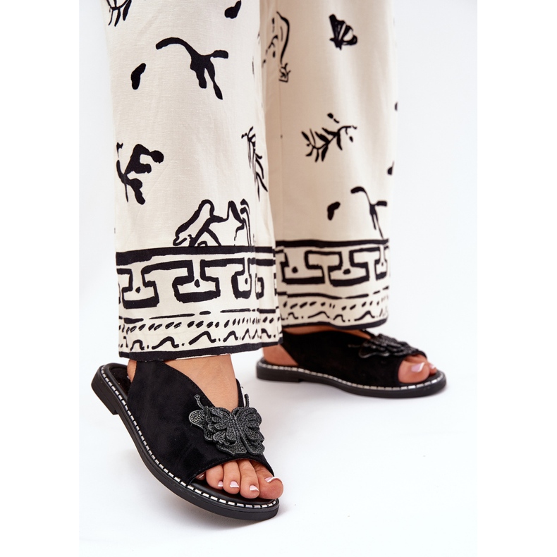 Jezzi Sandálias femininas de grama plana com uma decoração negra preto 2