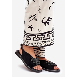 Jezzi Sandálias femininas de grama plana com uma decoração negra preto 1