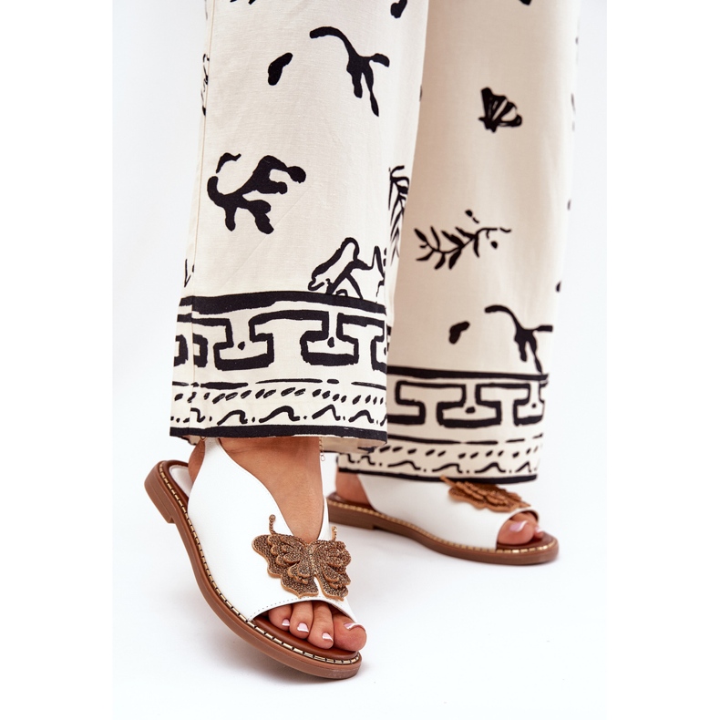 Jezzi Sandálias femininas de grama plana com uma decoração branca branco 2