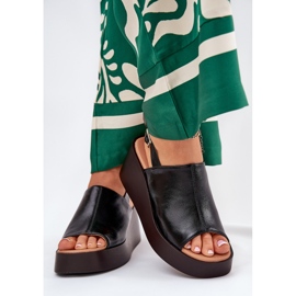 Jezzi Sandálias femininas com couro ecológico na plataforma e cunhas pretas preto 2