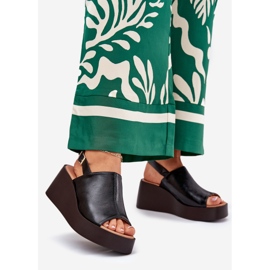 Jezzi Sandálias femininas com couro ecológico na plataforma e cunhas pretas preto 1