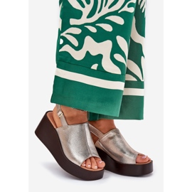 Jezzi Sandálias femininas com couro ecológico na plataforma e cunhas douradas dourado 1