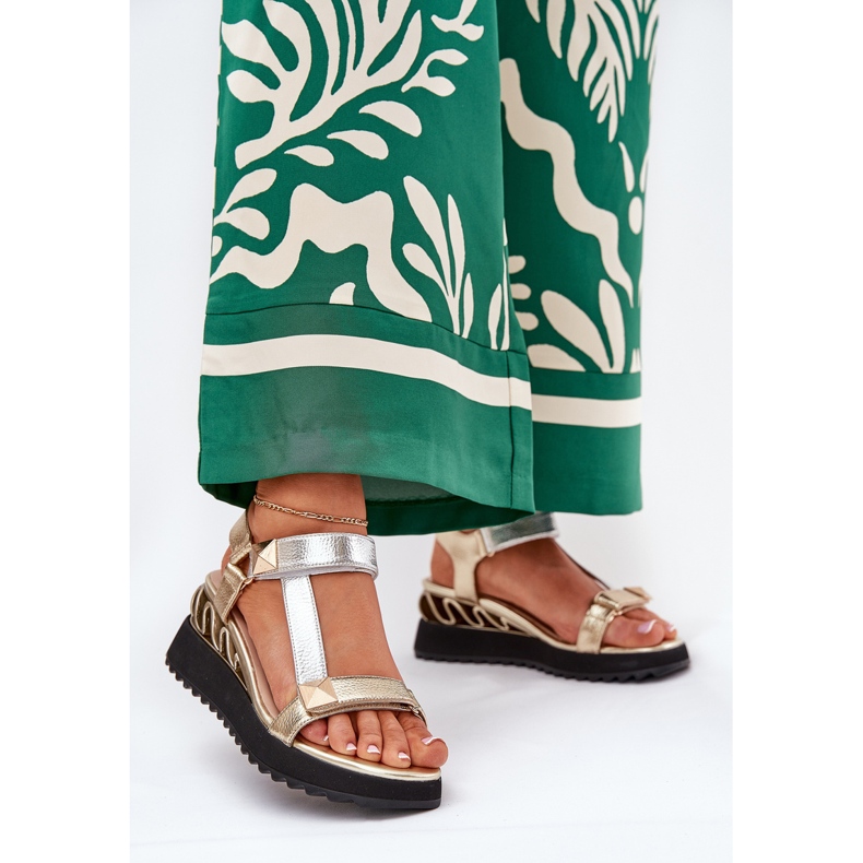 S.Barski Sandálias de couro feminino CR51-135 Gold e prata dourado 2