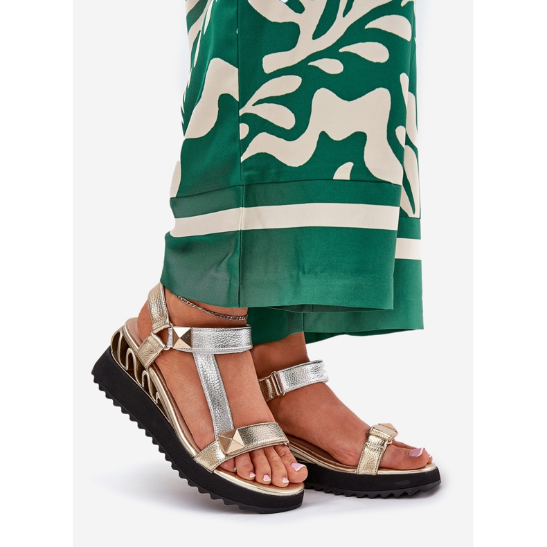 S.Barski Sandálias de couro feminino CR51-135 Gold e prata dourado 1