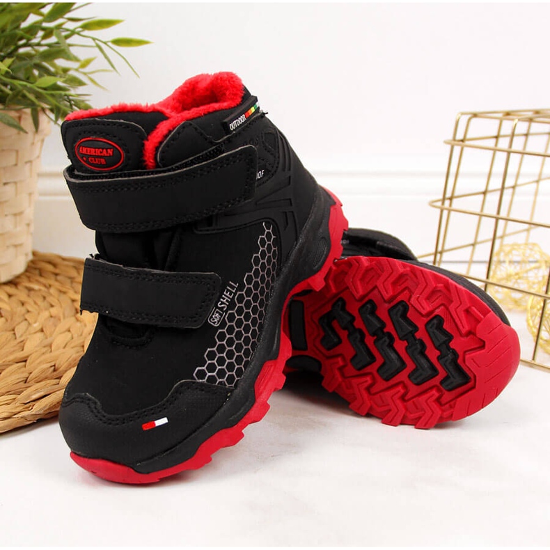 Botas de neve de menino pretas com velcro à prova de água American Club preto 2