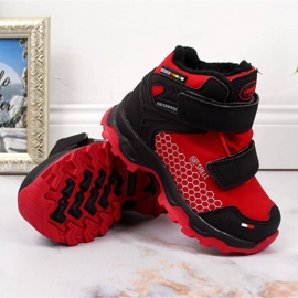 Botas de neve para crianças impermeáveis ​​com velcro vermelho American Club preto 2