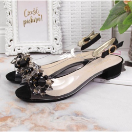 Sandálias femininas transparentes com pedras pretas Sabatina preto 2