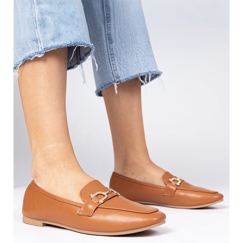 Mocas elegantes marrons com zircões castanho 1