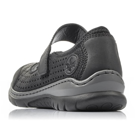 Confortáveis ​​sapatos femininos vazados com velcro preto Rieker L32B5-00 2