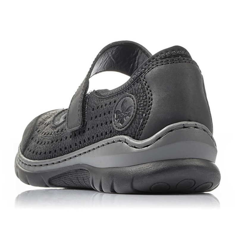 Confortáveis ​​sapatos femininos vazados com velcro preto Rieker L32B5-00 2