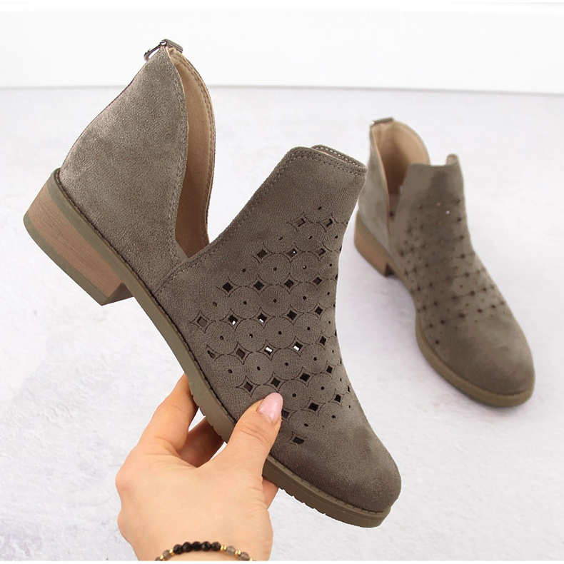 M. DASZYŃSKI Bota feminina de camurça com recortes marrom M.Daszyński SA62-102 castanho 1