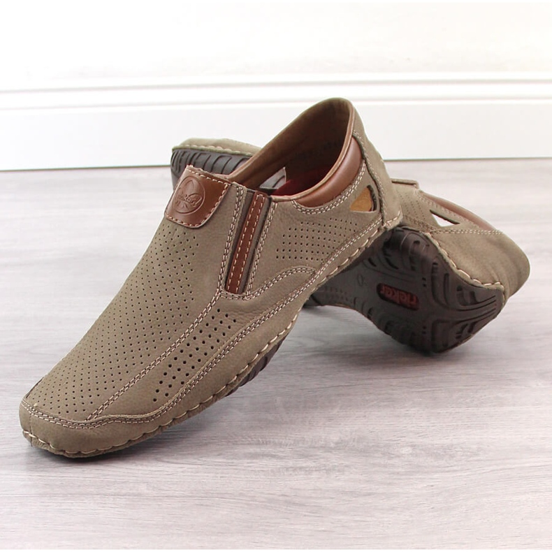Rieker 06350-25 sapatos masculinos de couro marrom vazados castanho 2