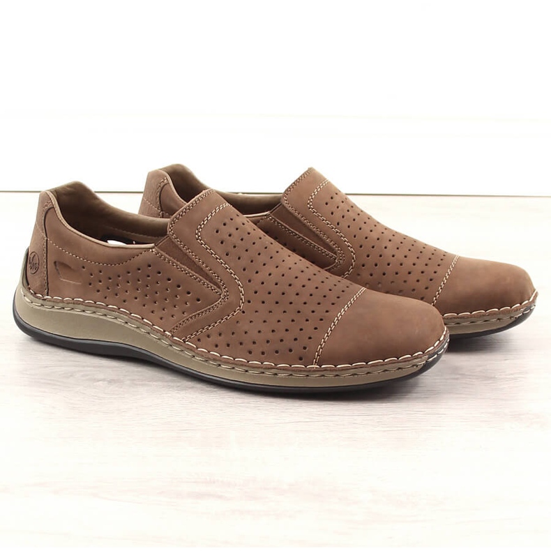 Rieker 05286-24 Sapato masculino de couro com recortes marrons marrom 1