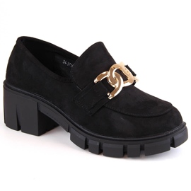 Mocassins femininos de camurça com salto alto, pretos Vinceza 1