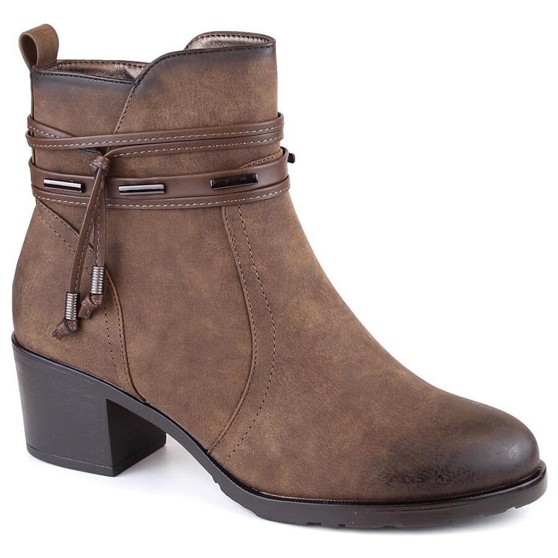 Botas femininas de salto alto com decoração, isoladas marrom Jezzi ASA128-37 1