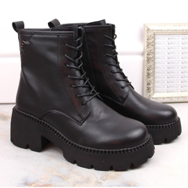 Botas femininas de couro com salto alto e plataforma, isoladas, pretas, T.Sokolski 191 preto 2