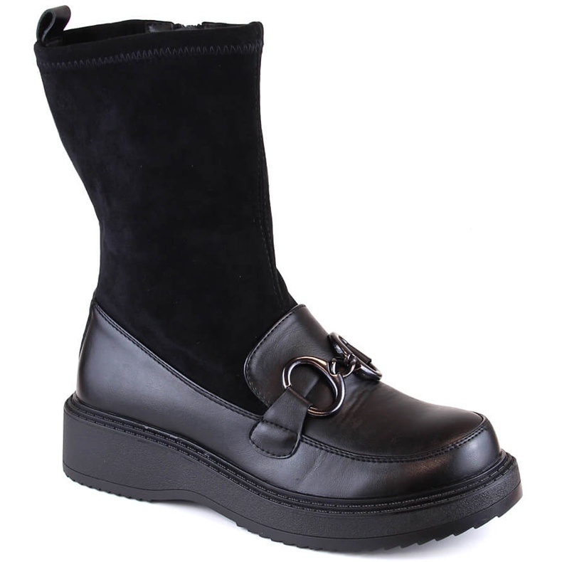 Botas femininas, mocassins plataforma pretos com isolamento, Sabatina DM23-18N 1