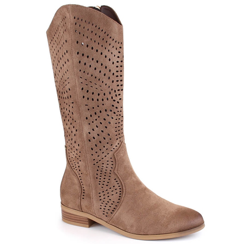 Botas femininas de camurça com aberturas, marrom, Vinceza 58237 1