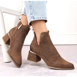 Botas femininas de camurça com salto alto vazado marrom Potocki SZ12356 castanho 2