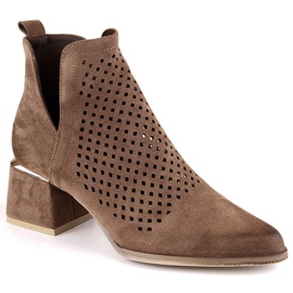 Botas femininas de camurça com salto alto vazado marrom Potocki SZ12356 castanho 1