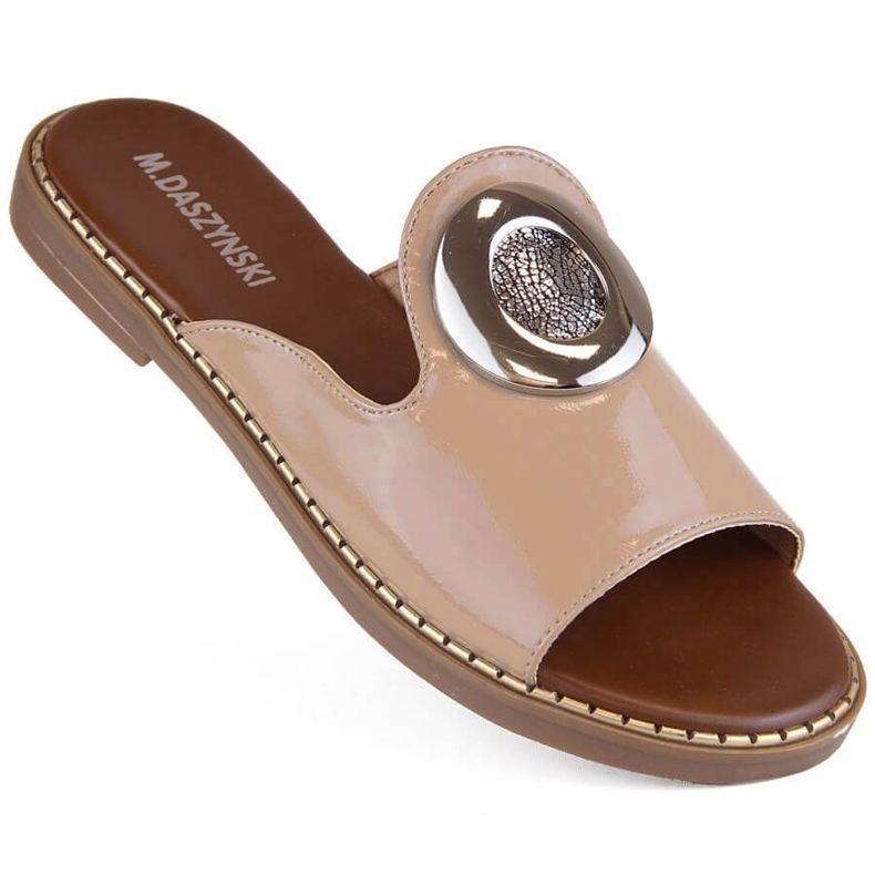 M. DASZYŃSKI Chinelos femininos envernizados com decoração, bege M.Daszyński MR2266-5 1 M. DASZYŃSKI Chinelos femininos envernizados com decoração, bege M.Daszyński MR2266-5 1
