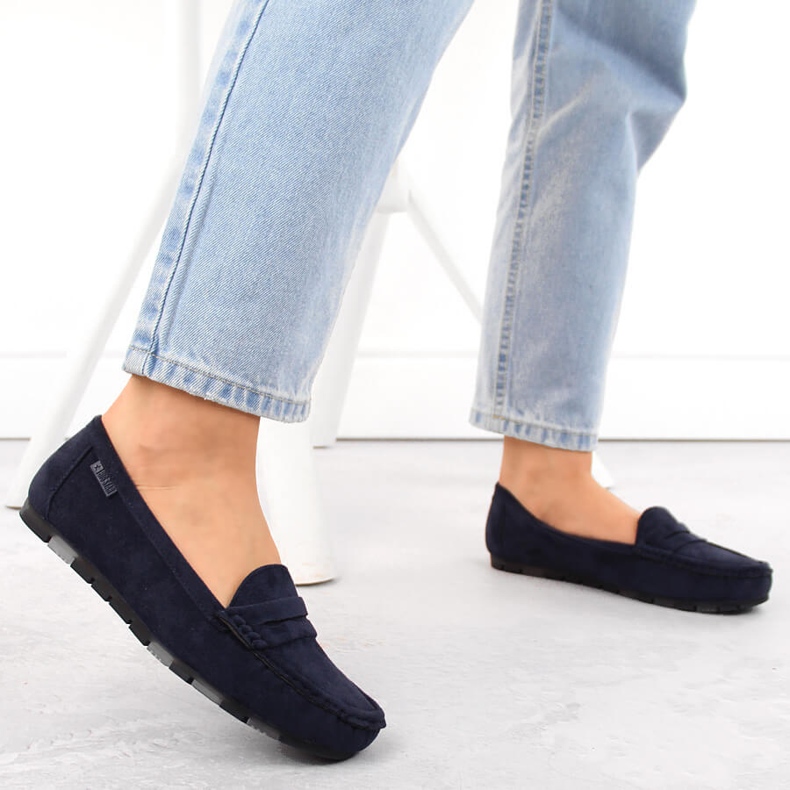 Mocassins femininos confortáveis ​​de camurça, azul marinho Big Star NN274931 2