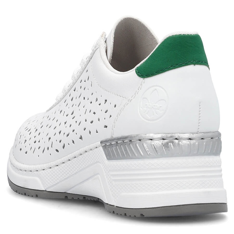 Calçados esportivos femininos confortáveis ​​de couro com aberturas, branco Rieker N43A1-80 2