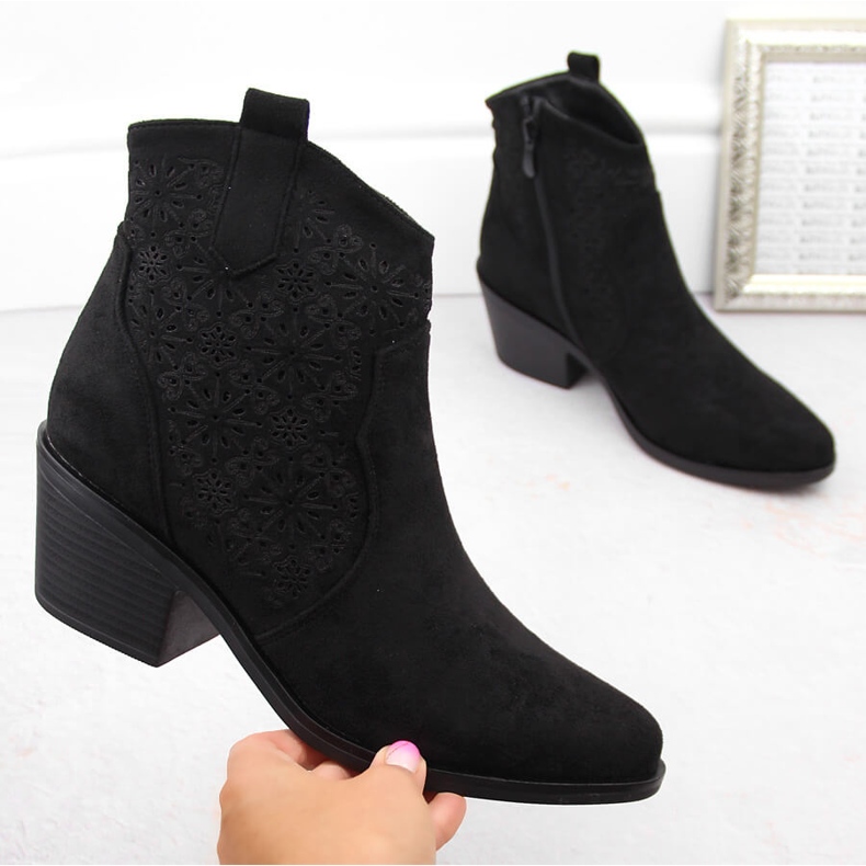 Botas cowboy femininas de camurça com aberturas, pretas S.Barski HY42-944 preto 1