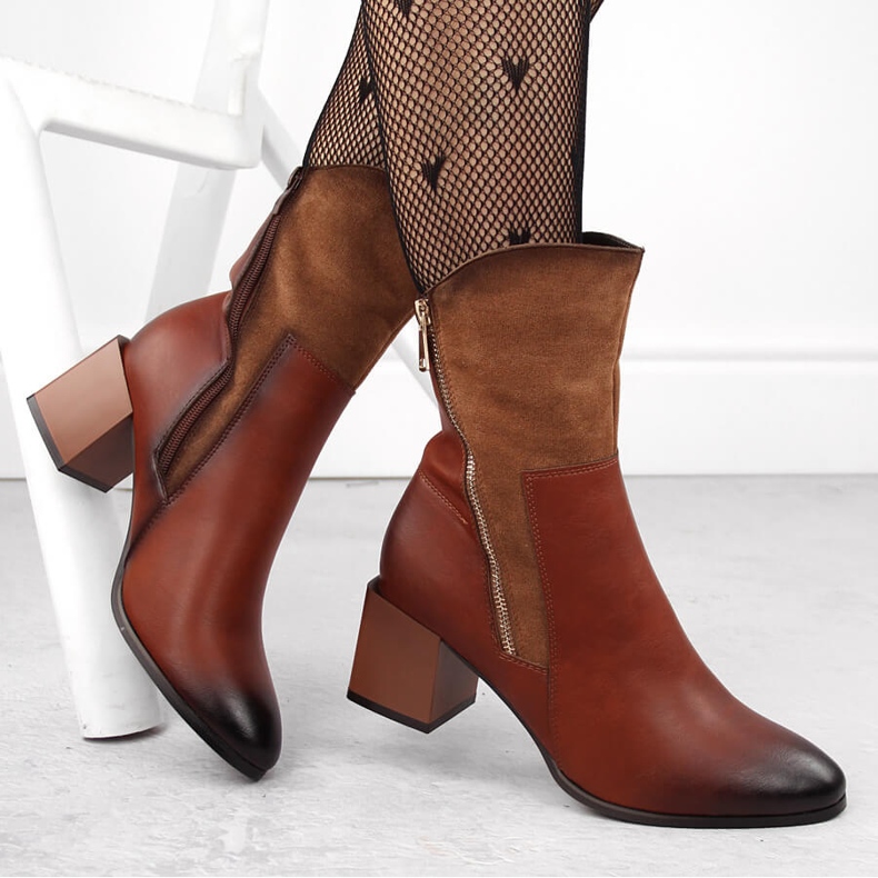 Botins femininos marrons de salto alto com isolamento Jezzi ASA217-9 castanho 1