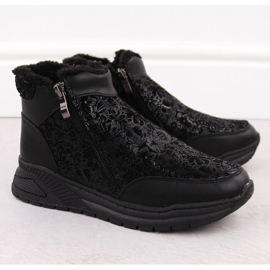 Botins femininos de couro preto com flores T.Sokolski Z24-329 2