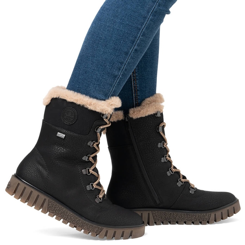 Botas femininas impermeáveis ​​com pele, pretas Rieker Y3424-00 preto 1